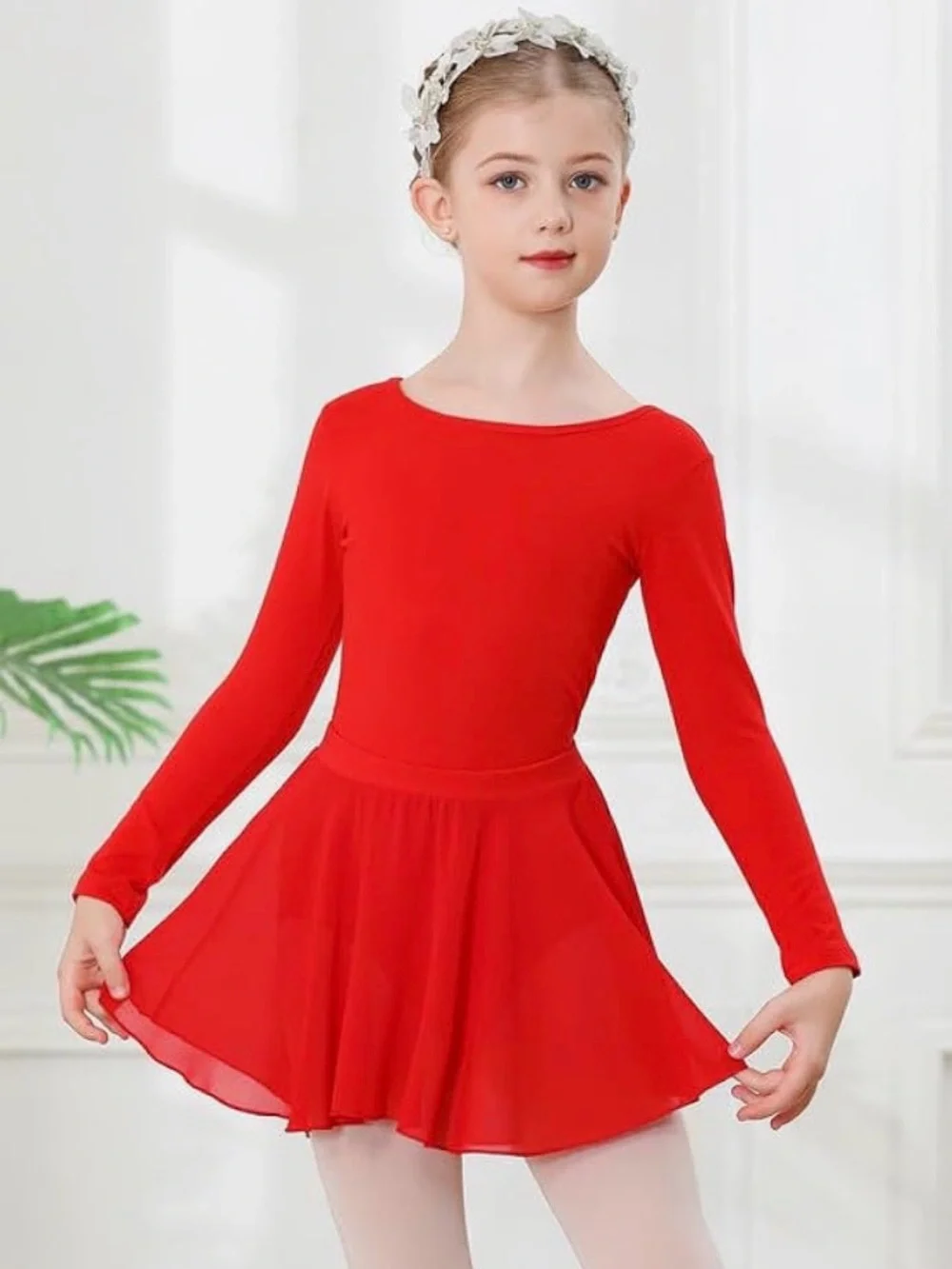 Red Long-Sleeve Ballet Dress for Kids